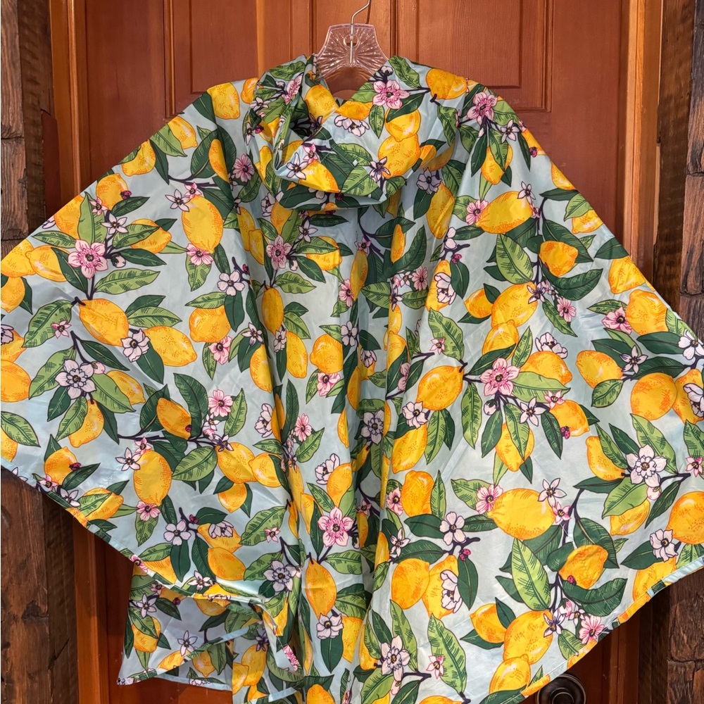 Vera Bradley Lemon Grove Hooded Rain Poncho in Mint and Yellow - Picture 4 of 6
